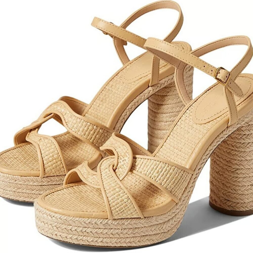πCOACHπ Talina Platform Raffia Espadrille Sandal ~ Neutral 10 New without Box - Picture 2 of 16